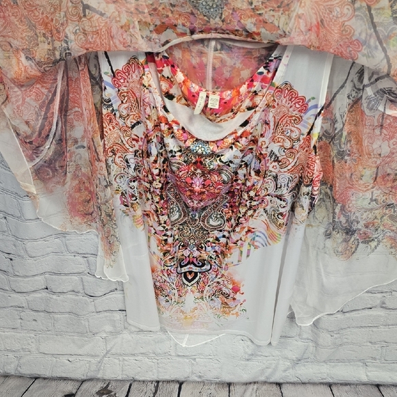 C.EST 1946 Tank Top W/ Matching Pattern Sheer Poncho Style Overlay Plus Sz 26/28 - Picture 4 of 11